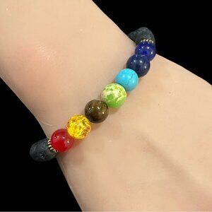 Lava Stone Beaded Stretch Bracelet Natural Stone Chakra Healing New